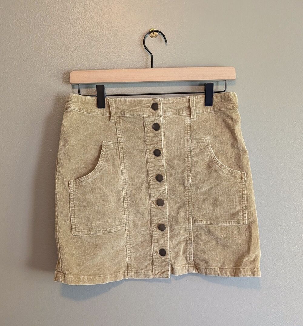 Altard State Womens Large Tan Corduroy Mini Skirt Button Front Beige Boho L